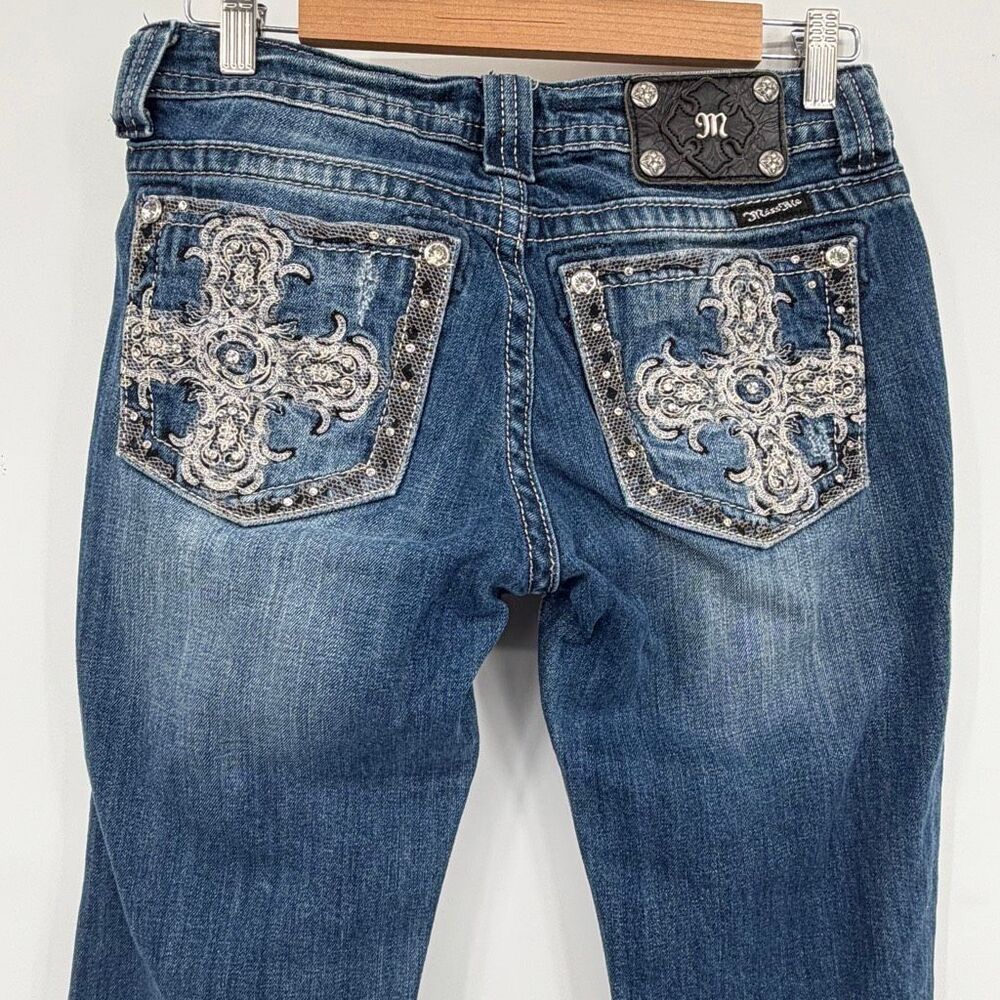 Miss Me Embroidered Maltese Cross Bootcut Jeans Bling Rhinestone Medium Wash 29